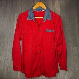 Carolina Blues Red Button Down Shirt w/ Denim Collar Size 18W
